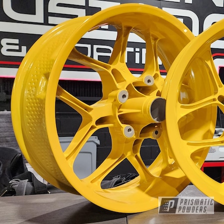 Powder Coating: Rims,Custom Motorcycle Wheels,Trapper Yellow PSS-1260,Single Stage Application,Motorcycle Wheels,Wheels