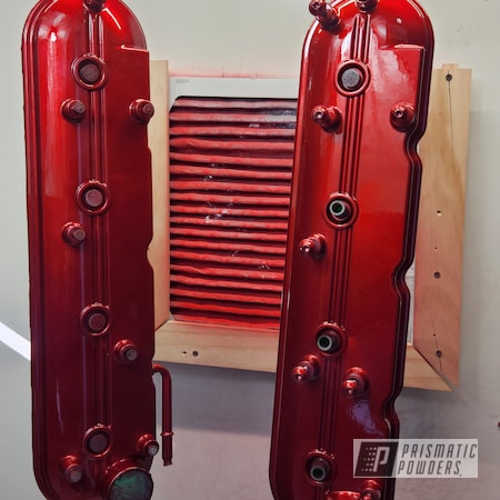 Powder Coating: Automotive,Clear Vision PPS-2974,LOLLYPOP RED UPS-1506,Valve Covers,Super Chrome Plus UMS-10671,Chevy