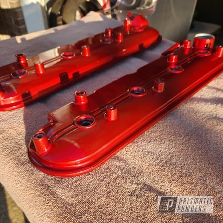 Powder Coating: Automotive,Clear Vision PPS-2974,LOLLYPOP RED UPS-1506,Valve Covers,Super Chrome Plus UMS-10671,Chevy