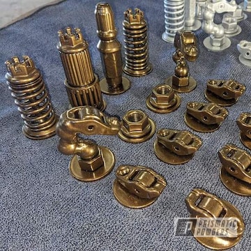 Powder Coated Rapid Ceramic Powder Coat And Wheel Protectant, Bronze Chrome And Alien Silver Automotive Chess Pieces