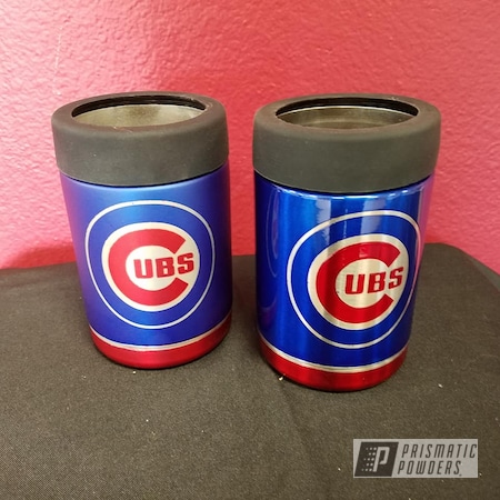 Powder Coating: Cheater Blue PPB-6815,Baseball,LOLLYPOP RED UPS-1506,Drinkware,Chicago Cubs,Casper Clear PPS-4005,Can Koozie,Baseball Theme,MLB Baseball Theme
