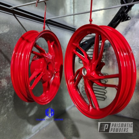 Motorcycle Wheels Featuring a Red Wheel Finish | Prismatic Powders