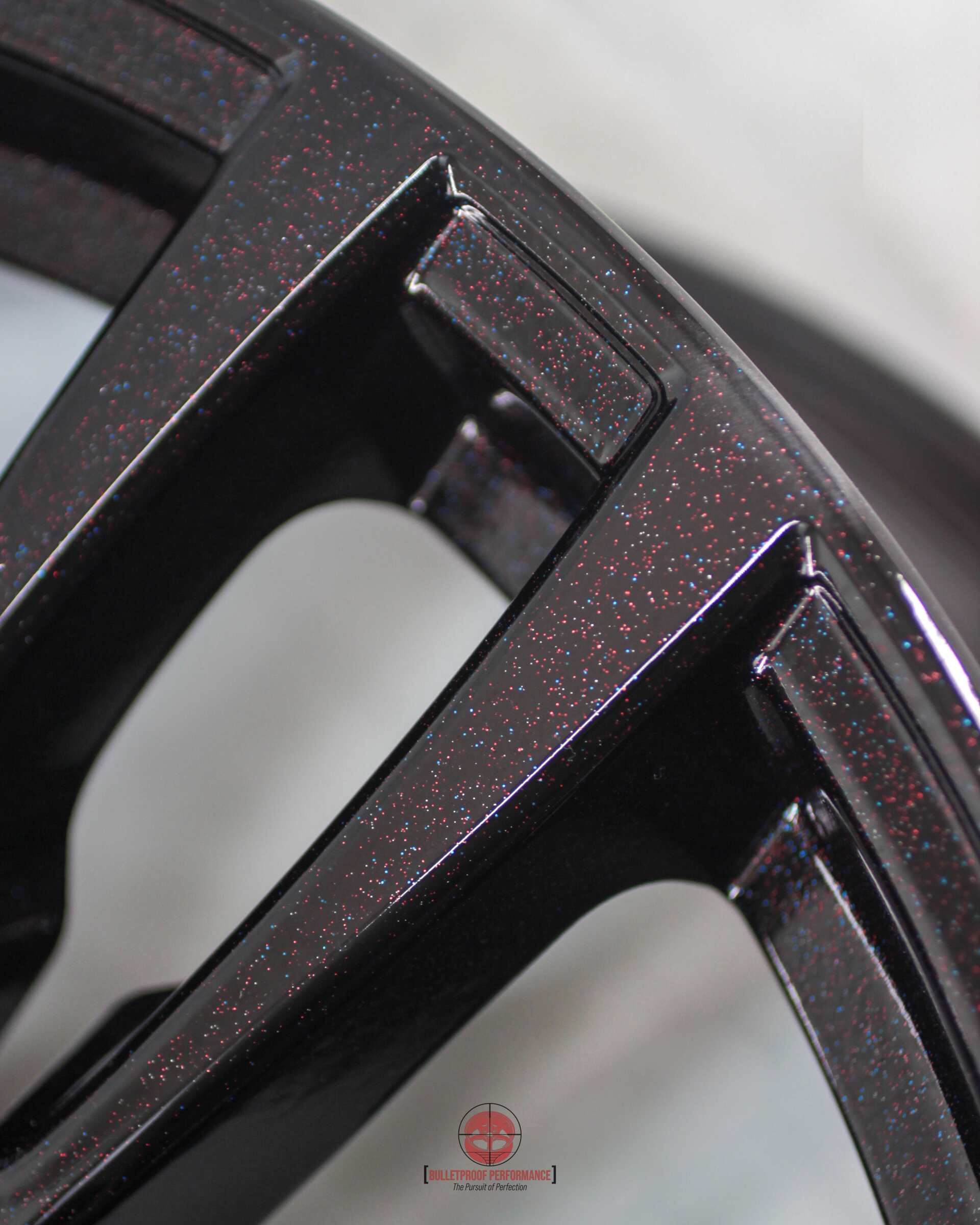 Rims Coated in Ink Black and Clear American Sparkle | Prismatic Powders