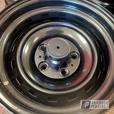 Powder Coating: Wheels,15 Inch Wheels,15" Steel Wheels,Black Metallic PMB-4105,Rims,Steel Wheels,Automotive Rims,Automotive Wheels