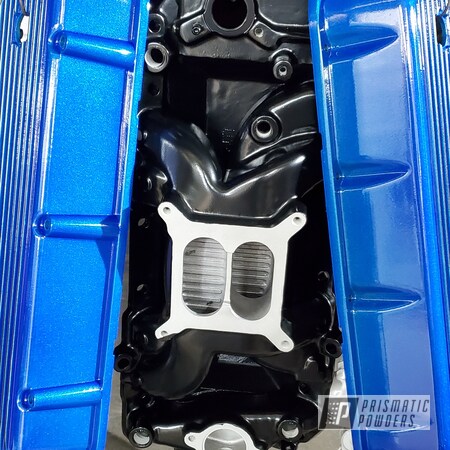 Powder Coating: Automotive,Clear Vision PPS-2974,Illusion Blueberry PMB-6908,Prismatic Powders,SEMI GLOSS BLACK USS-10926,sc8spowdercoating,Valve Cover