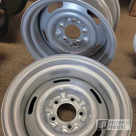 Powder Coating: Steel Wheels,15" Steel Wheels,Rims,Heavy Silver PMS-0517,Automotive Rims,Automotive Wheels,Wheels,Steel Rims