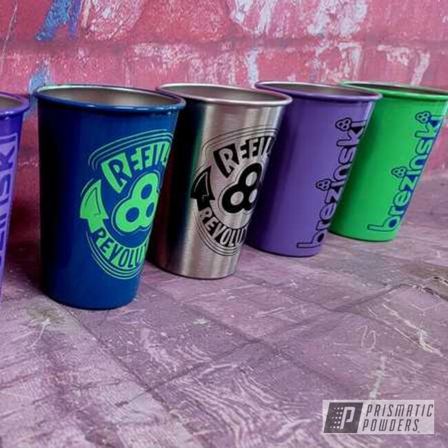 Powder Coated Crimson Purple, Neon Green, Passion Pink, Ink Black, Wild Lilac And Ral 1018 Cups
