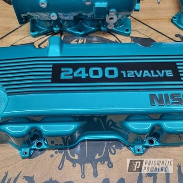 Powder Coated Jamaican Teal And Black Jack Nissan Valve Covers