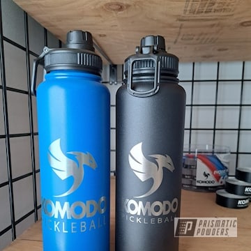 Powder Coated Dumbell Blue Texture And Dull Black Texture Custom Water Bottles