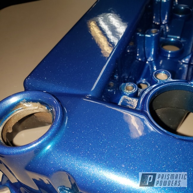 Powder Coated Engine Cover In A Sparkling Blue Color
