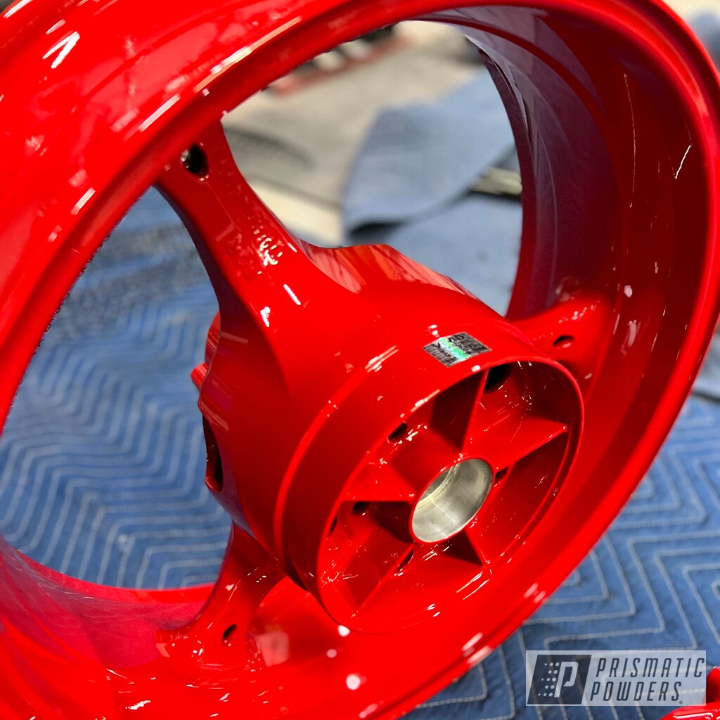 Custom Moto Wheels in a Very Red Finish | Prismatic Powders