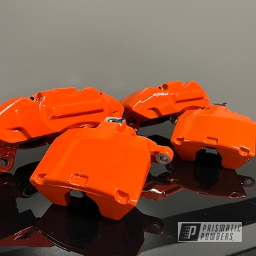 Powder Coated Chevy Orange And Poly Clear Chevy Calipers