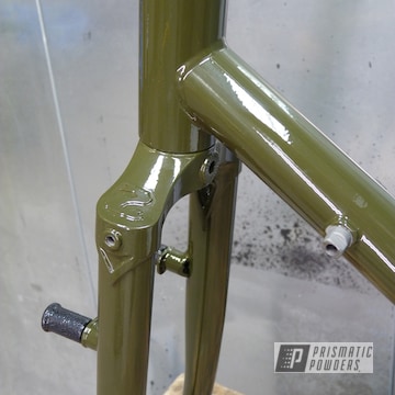 Powder Coated Surly Touring Bicycle In Yellow Olive And Clear Vision