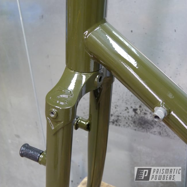 Powder Coated Surly Touring Bicycle In Yellow Olive And Clear Vision