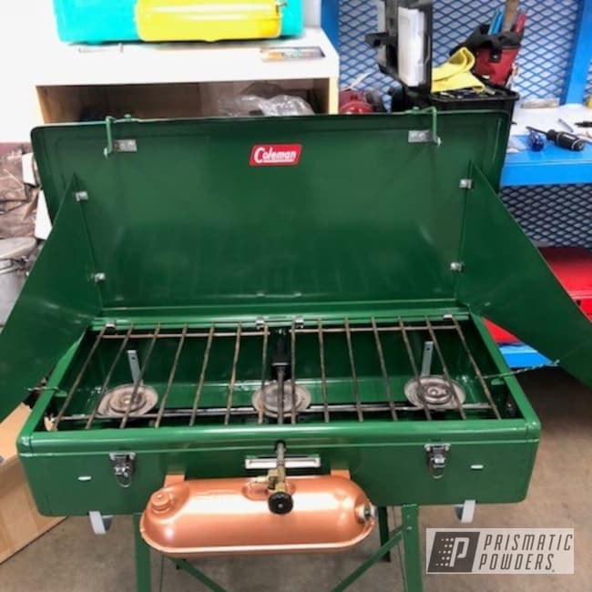 Restored Coleman Camp Stove In Redwood Green And Fireside Copper