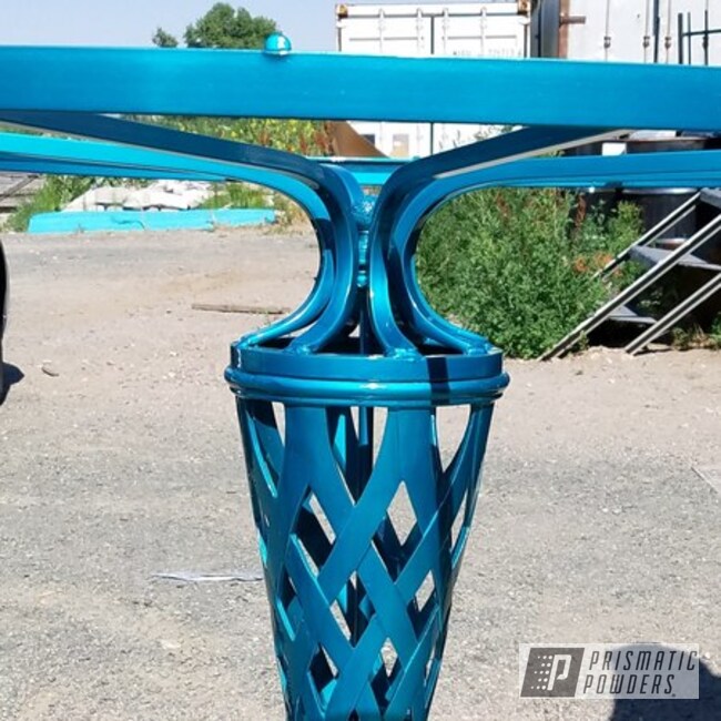 Powder Coated Table Base In New Teal And Super Chrome