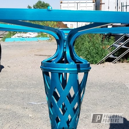 Powder Coating: NEW TEAL UPB-2858,Applied Plastic Coatings,Table Base,SUPER CHROME USS-4482,Table,Furniture