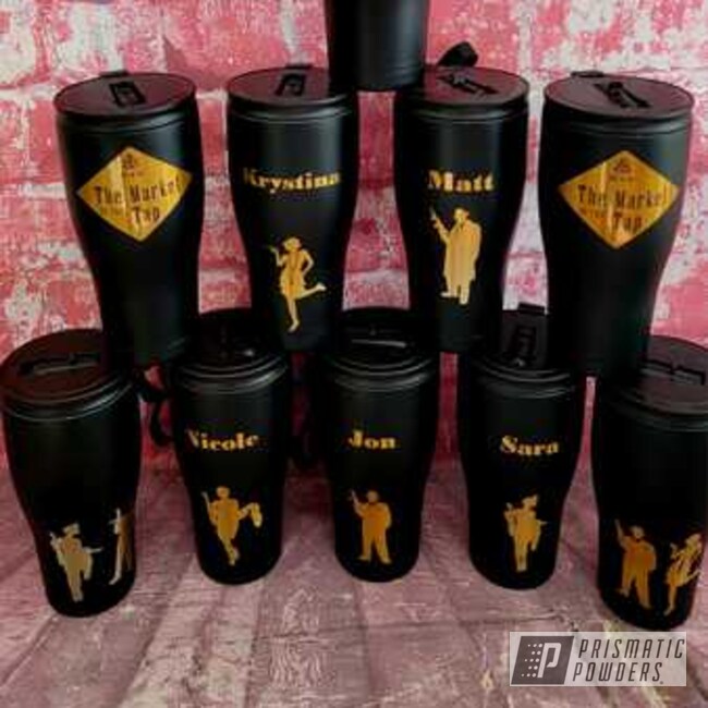 Powder Coated Gold Sparkle And Black Jack 30 Ounce Cups
