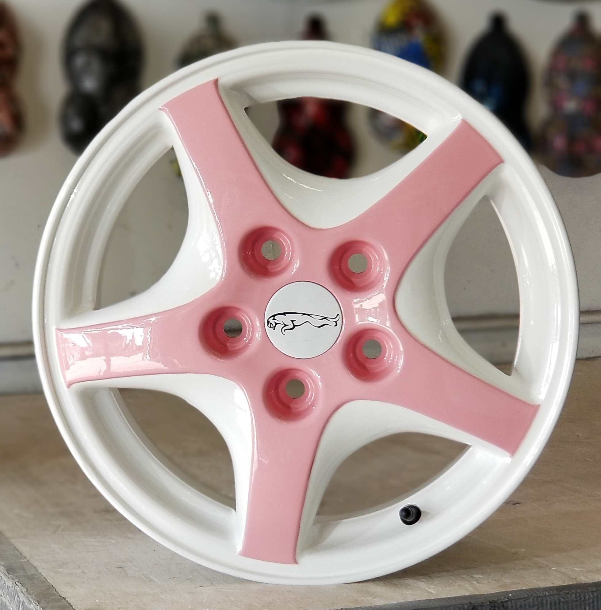 Custom Wheels Powder Coated In Gloss White, Pretty Pink And Glitter ...