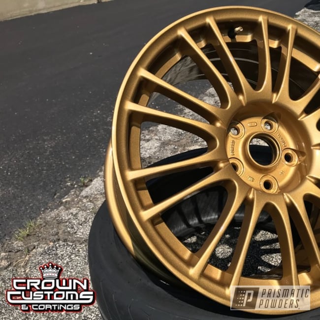Subaru Sti Wheels Refinished In Spanish Gold With Clear Vision Top Coat