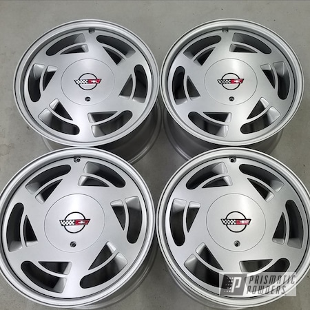 Powder Coating: Wheels,Automotive,Alloy Wheels,Alien Silver PMS-2569,Corvette Wheels
