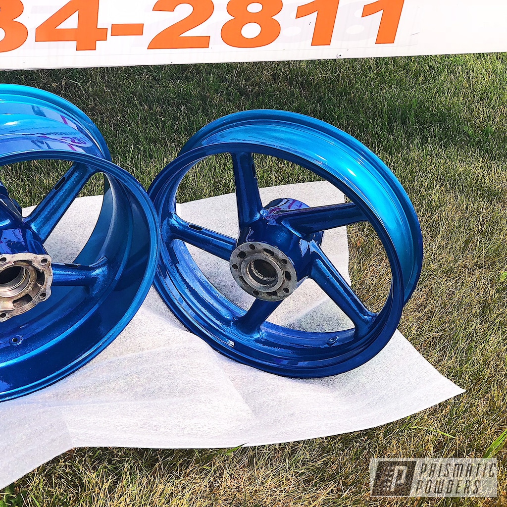 Motorcycle Rims Powder Coated in Aurora Blue and Super Chrome ...