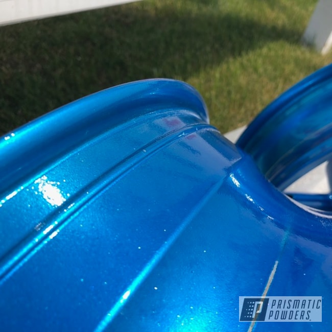 Motorcycle Rims Powder Coated In Aurora Blue And Super Chrome