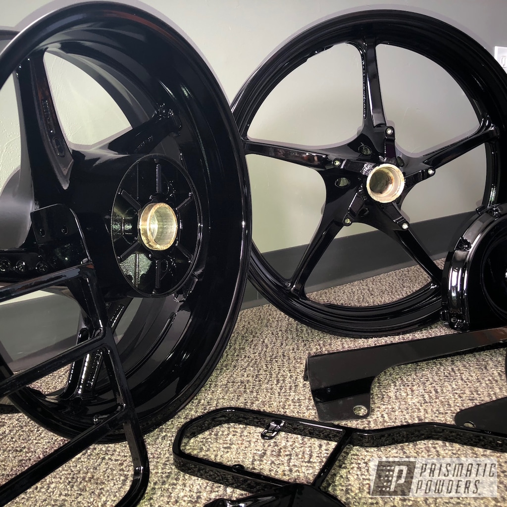 Powder Coated Motorcycle Rims in Ink Black | Prismatic Powders