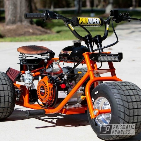 Powder Coating: Mini Bike,Clear Vision PPS-2974,Motorcycle Frame,Automotive,Illusion Tangerine Twist PMS-6964