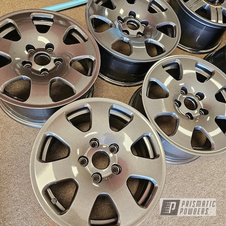 Powder Coating: Wheels,Clear Vision PPS-2974,Kingsport Grey PMB-5027,15" Aluminum Rims,Automotive Rims,Automotive Wheels,Aluminum Wheels