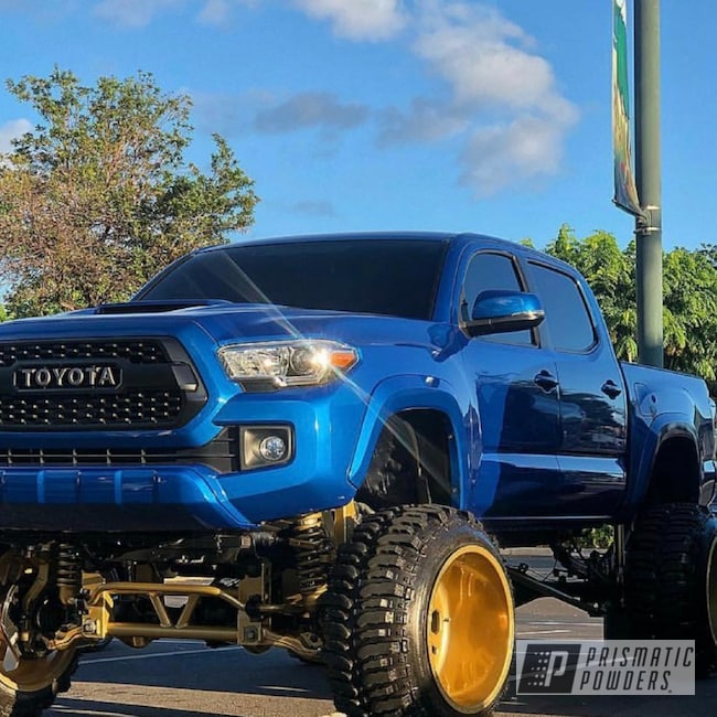 Lifted Toyota Tacoma Truck Powder Coated Rims In Transparent Gold Prismatic Powders