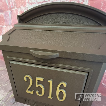 Powder Coating: RUSTIC TEXTURE UTB-5223,Vintage Mailbox,Custom Mailbox,Black Satin Texture PTB-7102,Goldtastic PMB-6625,Powder Coated Mailbox,Custom Mix,Multi-Powder Application,Mailbox