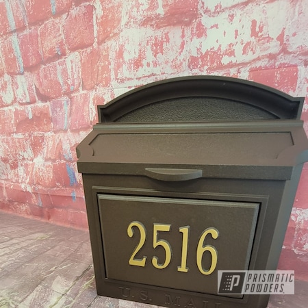 Powder Coating: RUSTIC TEXTURE UTB-5223,Vintage Mailbox,Custom Mailbox,Black Satin Texture PTB-7102,Goldtastic PMB-6625,Powder Coated Mailbox,Custom Mix,Multi-Powder Application,Mailbox