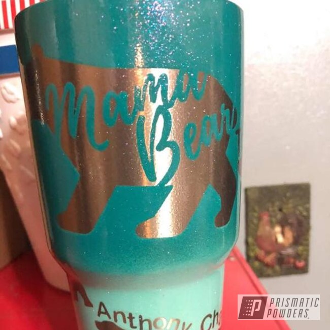 Powder Coated Tumbler Cup In A Teal Gradient Color