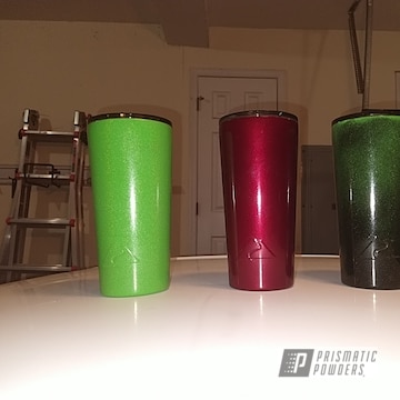 Powder Coated Green Mirage, Clear Vision, Illusion Cherry And Gloss Black Tumbler