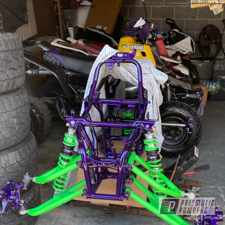 Powder Coating: Banshee 350,Clear Vision PPS-2974,Yamaha,Illusion Purple PSB-4629,Neon Green PSS-1221,Industrial,powder coated