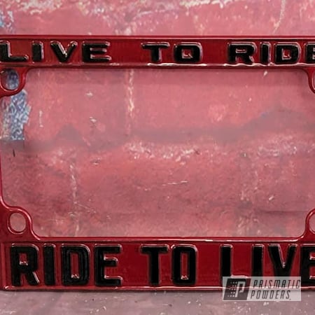 Powder Coating: Ink Black PSS-0106,License plate frame,2 Color Application,Automotive Parts,License Plate,Clear Vision PPS-2974,Automotive,Illusion Ruby PMB-10523