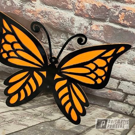 Powder Coating: Powder Coated Yard Art and Stakes,Butterfly Art,GLOSS BLACK USS-2603,Monarch Butterfly,Butterfly,Orange Madness PMB-10639