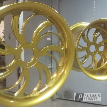 Refinished 36 Mm Wheels Powder Coated Rims In Clear Vision And Illusion Gold 