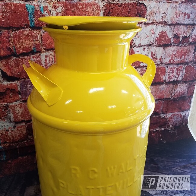 Powder Coated Vintage Cream Can In Ral 1018 Classic Zinc Yellow