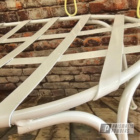 Powder Coating: Bench,Custom Outdoor Furniture,Two Tone,Patio Bench,Pearl Sparkle PMB-4130,BUTTERCUP PSB-2949,Outdoor Patio Furniture