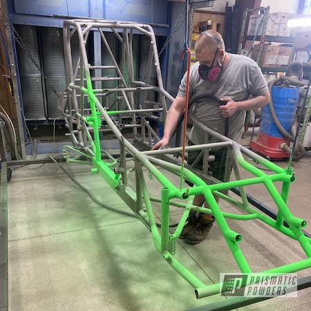 Powder Coating: Clear Vision PPS-2974,Race Car Frame,Prismatic Powders,Neon Green PSS-1221