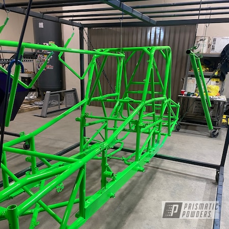Powder Coating: Race Car Frame,Clear Vision PPS-2974,Neon Green PSS-1221,Prismatic Powders