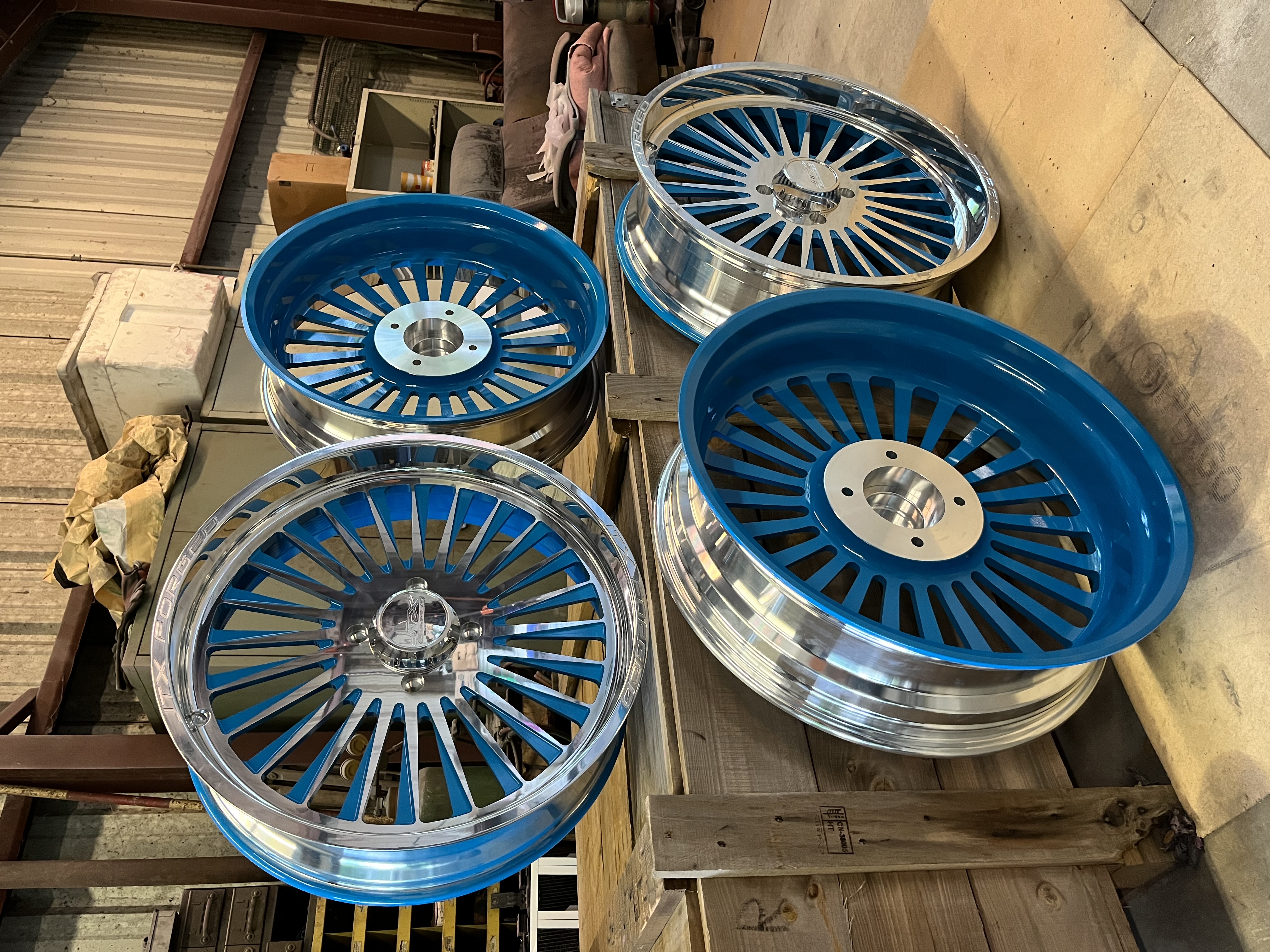 Powder Blue Rims JTX Wheels finished in Octane Blue and Clear Vision | Prismatic Powders
