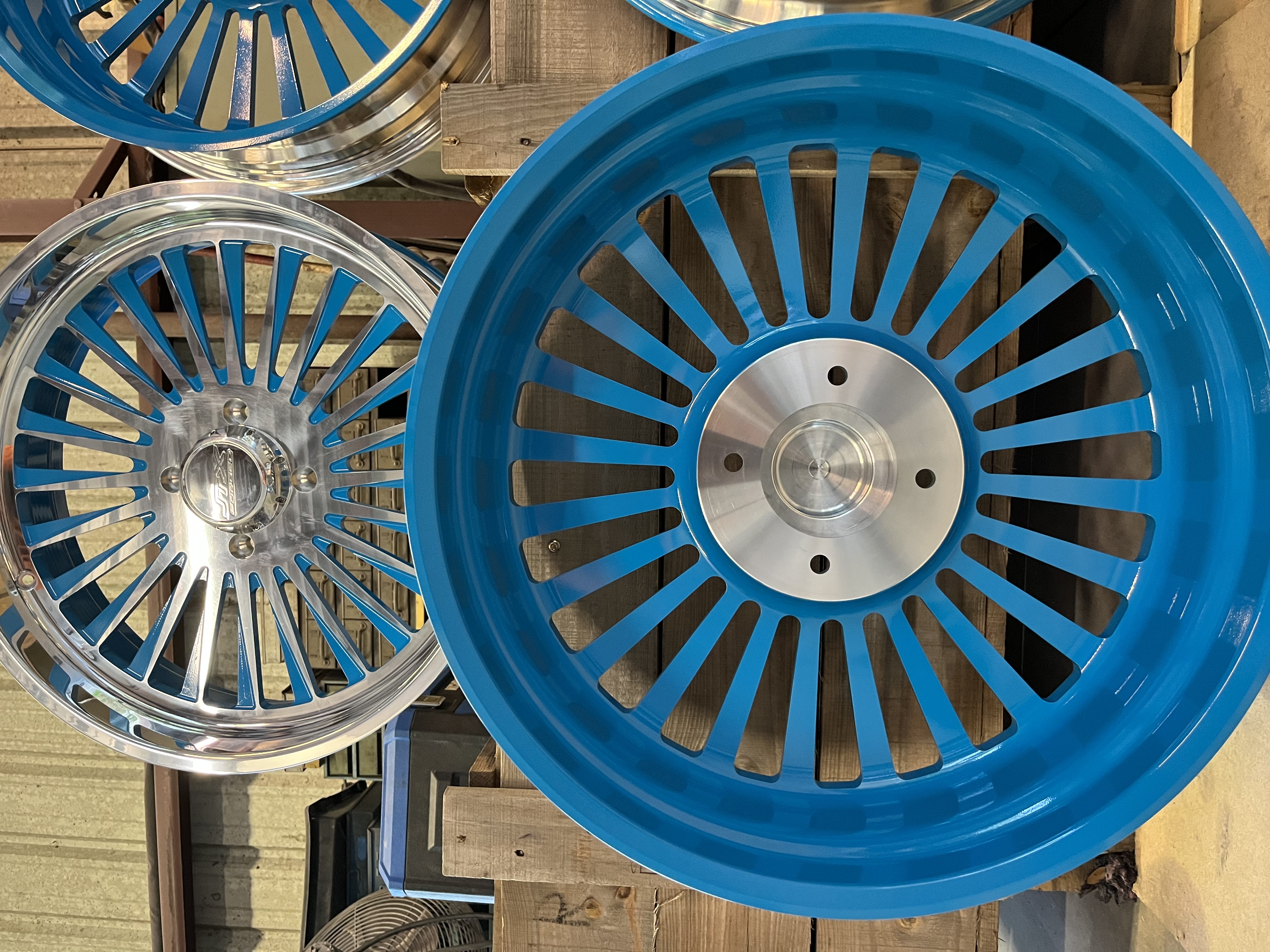 Powder Blue Rims JTX Wheels finished in Octane Blue and Clear Vision | Prismatic Powders