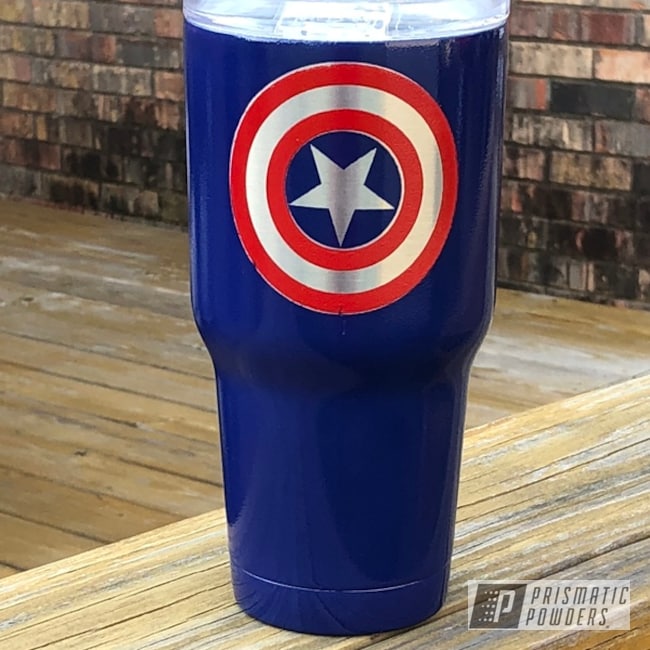 Powder Coated Captain America Themed Tumbler Cup