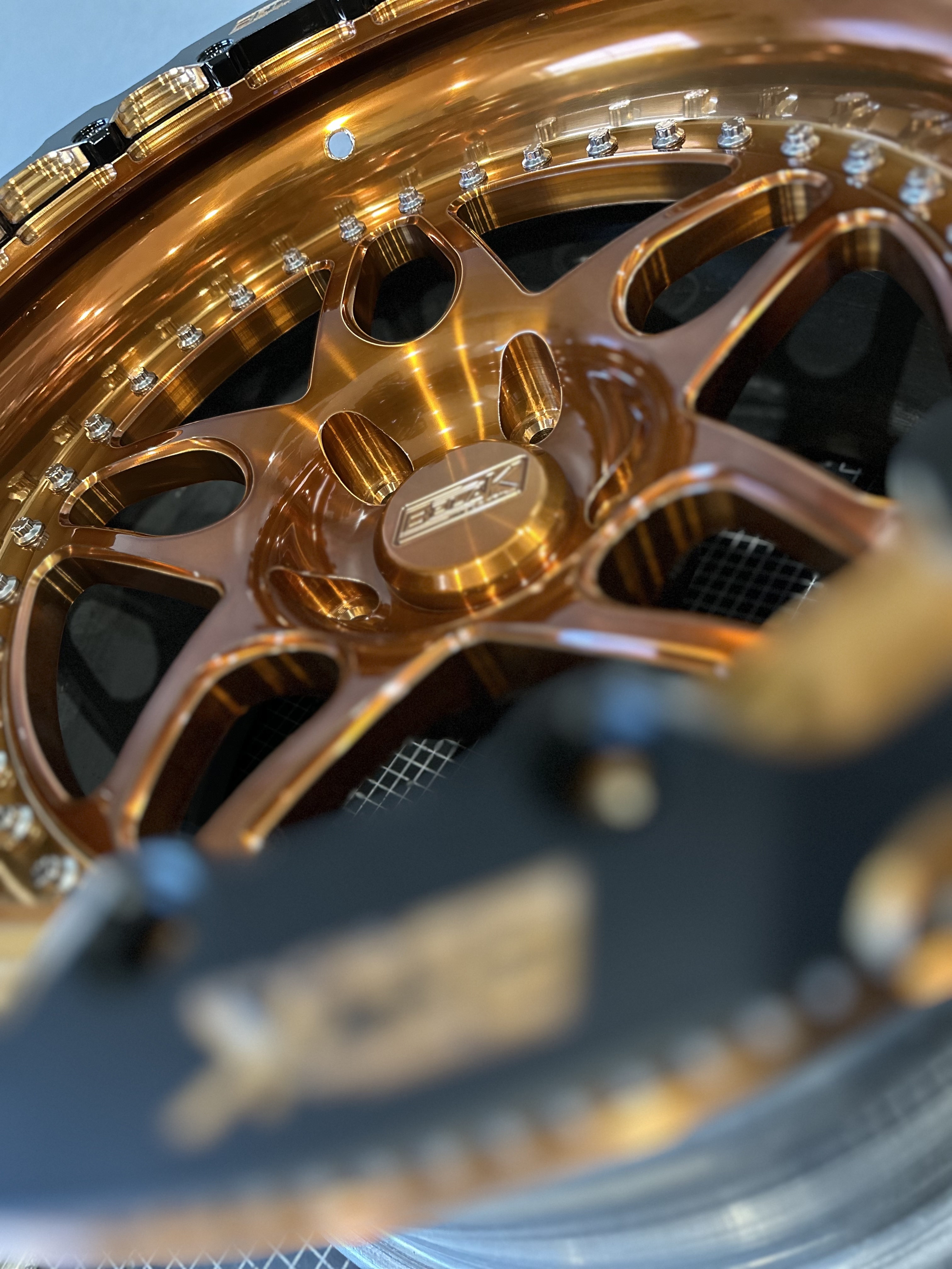 Copper Rimd Belak Wheels done in a Transparent Copper Finish | Prismatic Powders