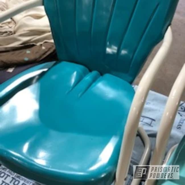 Powder Coated Pearled Turquoise And Pearl Turquoise Patio Chair