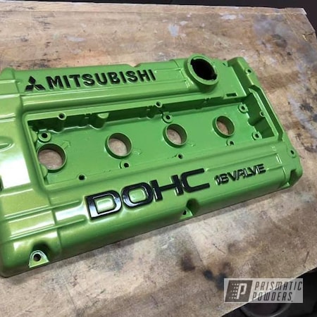 Powder Coating: Ink Black PSS-0106,Valve Covers,Mitsubishi,Clear Vision PPS-2974,Lime Juice Green PMB-2304