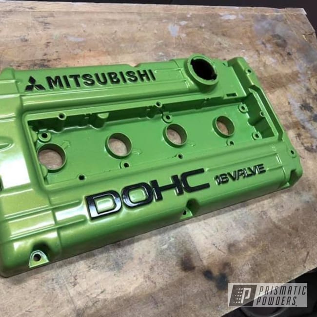 Powder Coated Clear Vision, Lime Juice Green And Ink Black Mitsubishi Valve Cover